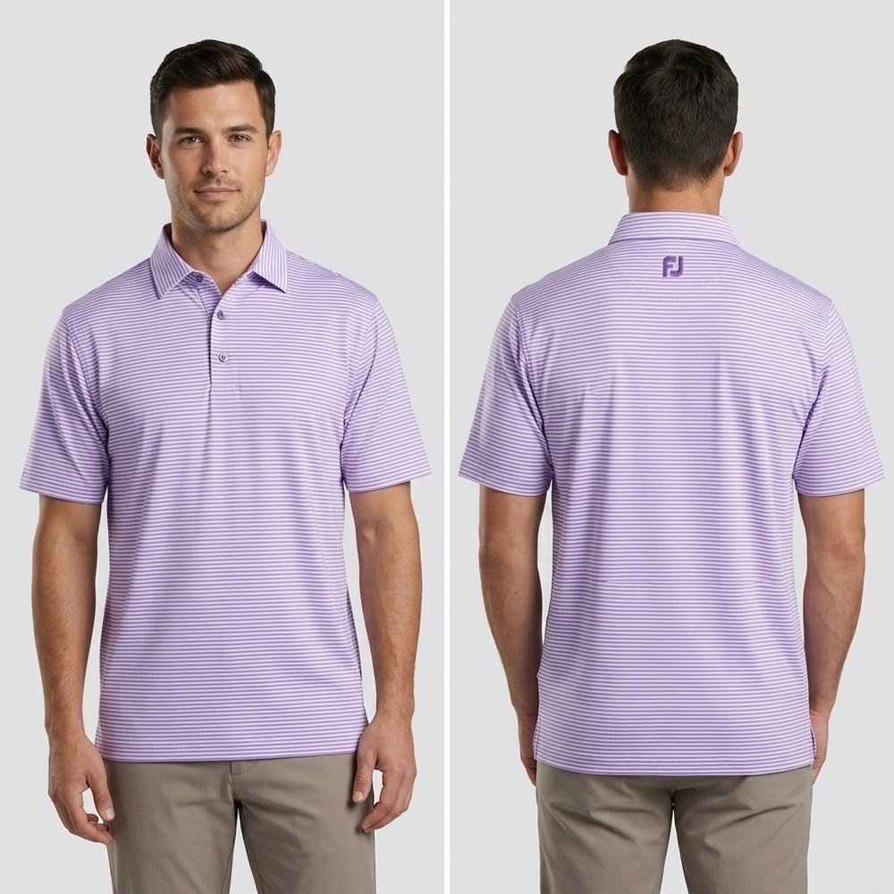 FootJoy Mens Lavender White Striped Performance Golf Polo Shirt Size‎ Medium FJ